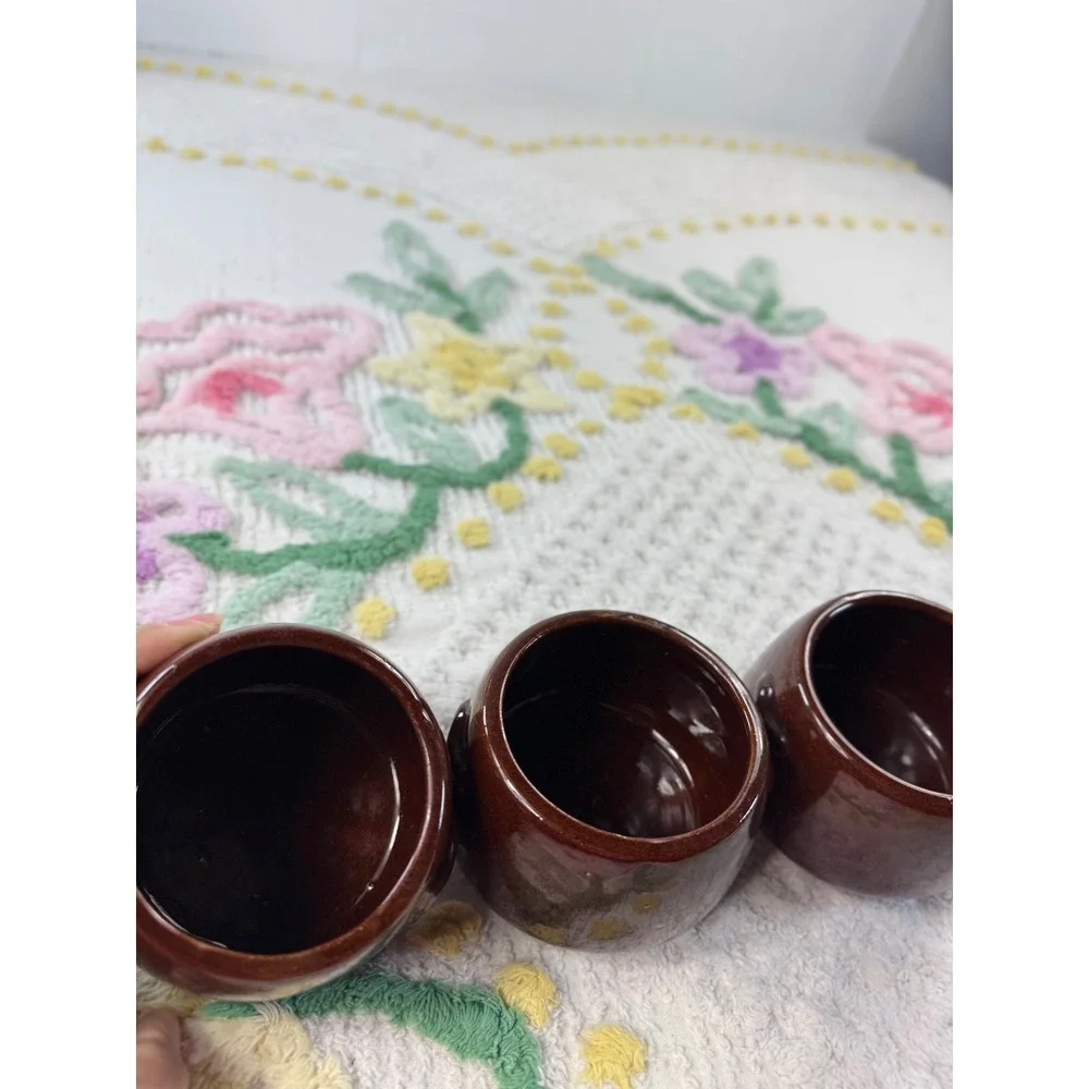 West Bend Vintage‎ Brown Glazed Stoneware Individual Bean Pots Set of 3 Crocks